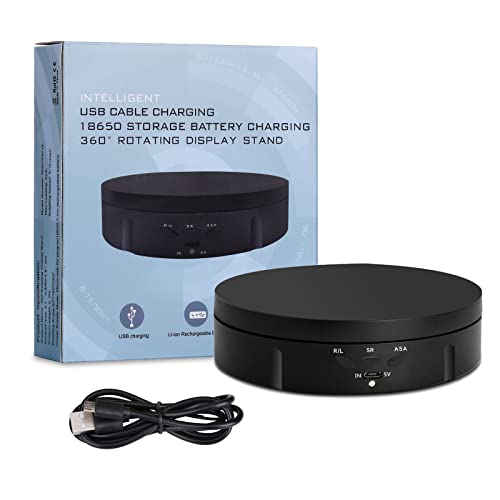 Image of JAYEGT Motorized Rotating Display Stand, 5.74inch /22lbs Load, 360 Degree Electronic Turntable Display Stand for Photography Products Shows , Jewelry, Watch, 3D Models, Cake (Black /Button Control /rechargeable)