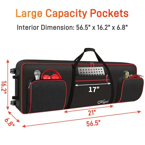 SNIGJAT 88 Key Keyboard Case with Wheels (Interior: 56.5\"x16.2\"x6.8\"), Soft 88 Key Rolling Keyboard Case with Detachable Paddings & Adjustable Shoulder Straps, Full Padded Piano Bag