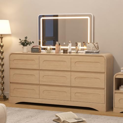 Vanity Cabinet with LED Light Mirror, 9 Large Storage Drawers