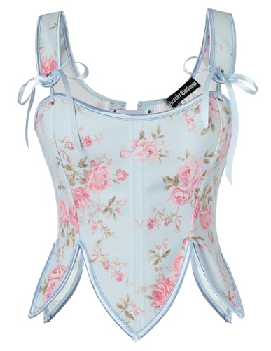 Image of SCARLET DARKNESS Corset Tops for Women Renaissance Costume Floral Lace Up Boned Bustier with Zip