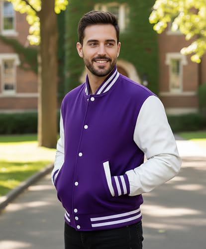 Image of LP-FACON Unisex Varsity Letterman Jacket | Mens College Baseball High School Bomber Wool + Faux Leather Jacket