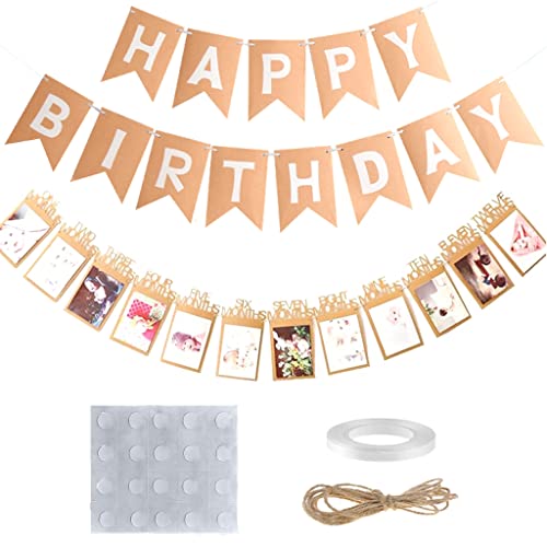 Daxlizy Guirlande Photo 1er Anniversaire, Bébé Anniversaire Photo Bannière Suspendue Photo Décoration Murale,Guirlande Joyeux Anniversaire Bannière Papier Kraft Baby Shower Fête Décor Sainte Communion