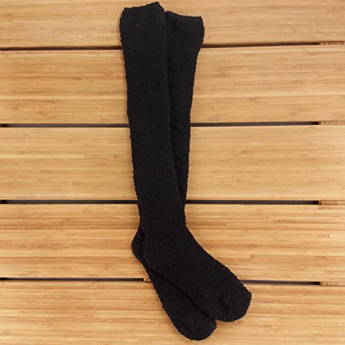 BambooMN Women's Fuzzy Knee High Socks - Polka Dots and Solid Colors - 2 Sizes - 1 Pair Pack2