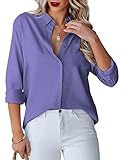 Diosun Womens Button Down Shirts V Neck Long Sleeve Office Casual Business Plain Blouse Tops with Po