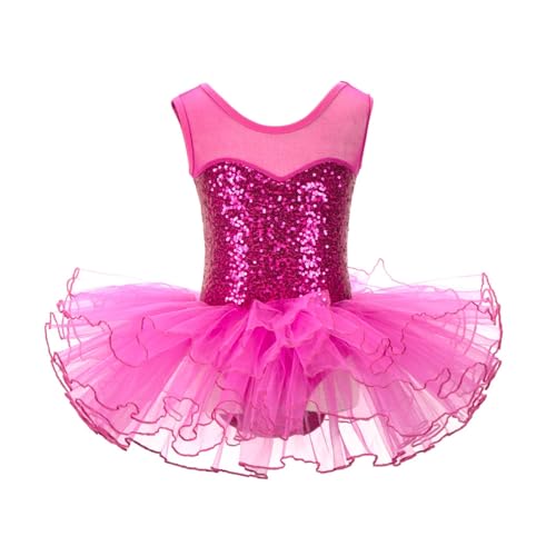 Tutú de ballet para niña Disfraz de hada bailarina for niña, traje de fiesta de graduación, vestido de flores con lentejuelas, Ropa de baile, leotardo gimnástico, vestido tutú de ballet(Rose red,Tag 8