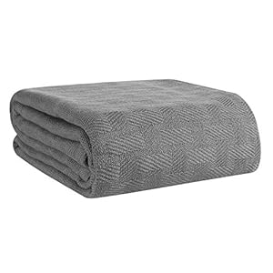 GLAMBURG 100% Cotton Breathable Bed Blanket Thermal Blankets Twin Size – Perfect for Layering Any Bed for All Season – Charcoal Grey
