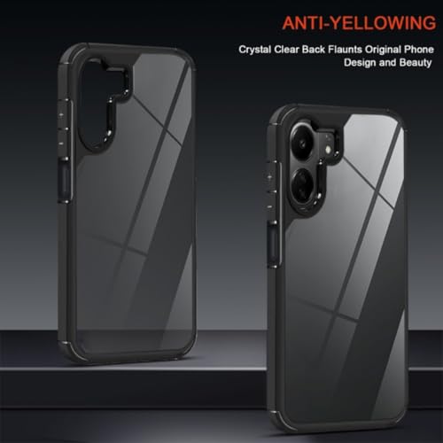 Image of SHINESTAR Ultra Slim Clear Back Cover for Redmi 13C 4G / Poco C65, Transparent Hybrid Hard Shell Plastic & Soft Silicone Rubber Bumper, Non-Yellow Acrylic Protective Cover - Black