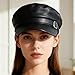 Besforta Women's PU Leather Flat Top Newsboy Cap Vintage Visor Beret Painter Bakerboy Cap Cabbie Hat Black