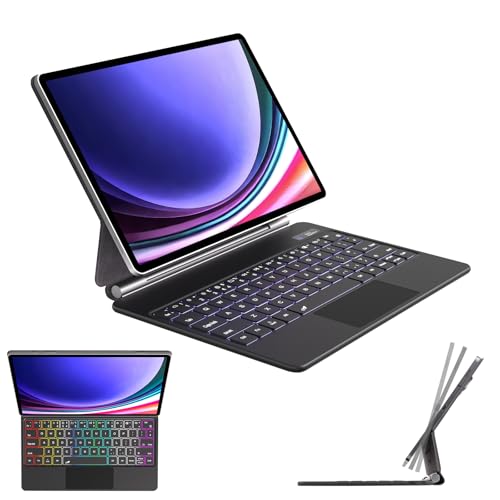 TECHGEAR Magic Keyboard for Samsung Galaxy Tab S10 Plus, S9 Plus, S9 FE Plus, S8 Plus, S7 Plus, S7 FE 12.4" Magnetic Floating Stand, Precision Multi-Touch Trackpad, 7 Color Backlight, UK QWERTY