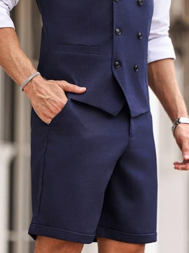 Men's 2 Piece Suits Slim Fit Wedding Suit Set Groomsmen Beach Vest Shorts Set Casual Waistcoat Set for Men4