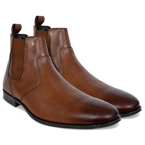 Image of Allen Cooper Men's Black /Tan Leather Chelsea Boots - Stylish Formal & Casual Wear