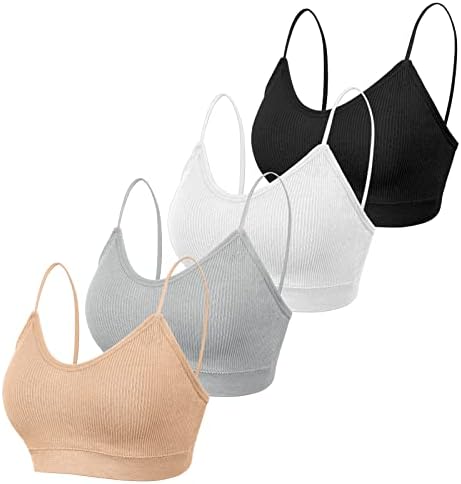KCDDUMK 4 Pieces Cami Bras - Women's V-Neck Padded Seamless Straps Bralette Everyday Basic Sleeping Bra