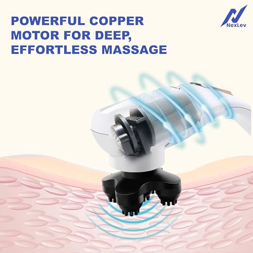 Image of NexLev Cordless Body Massager | Neck, Shoulder, Back, Legs & Thigh Pain Relief | 10 Intensity and 12 Modes | 8 Attachments | Deep Tissue Kneading for Complete Pain Relief | Charging Indicator | PM-01