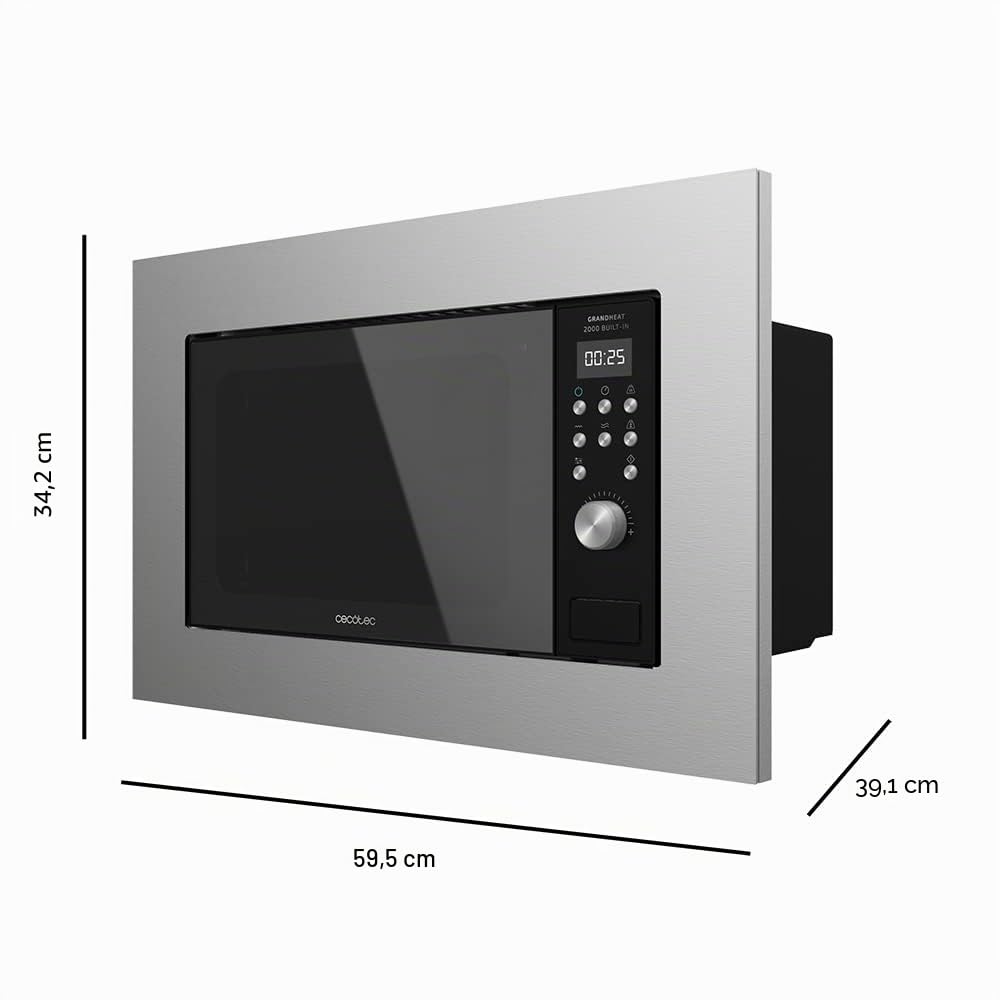 Enbau-Mikrowelle (700 W, Steel-Black) | 900W-Grill, 6 Stufen, 9 Programme, Edelstahl-Garraum, 95-Min.-Timer, Auftauen nach Gewicht, Auto-Start und 24,5-cm-Drehteller