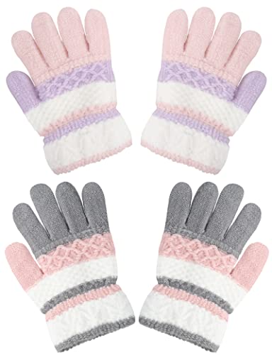 Becellen 2 Paia Guanti Bambini Invernali, Guanti a Dita Intere Termici Maglia Guanti Magici Elasticizzati Strisce per...