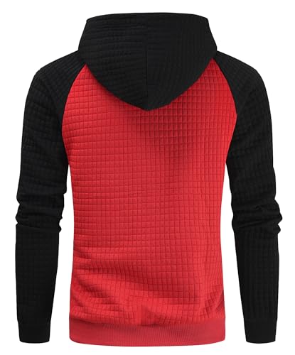 Men's Waffle Hoodie Full Zip Lightweight Jacket Plaid Long Sleeve Hooded Sweatshirt Hoodies with Kangaroo Pocket2