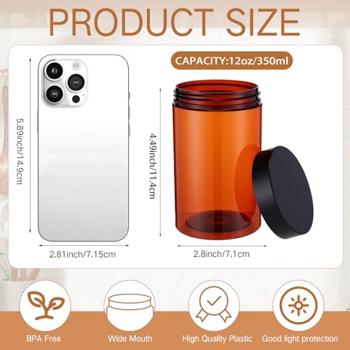 Image of Patelai 4 Pcs Plastic Jars Wide Mouth with Lids,12 Ounce,Amber