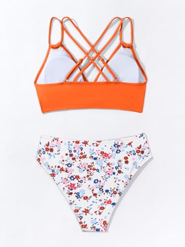 Image of Fanuerg Women's Sexy V Neck Bikini Sets Hollow Out Two Piece Swimsuits Cutout Mid Waist Bathing Suit