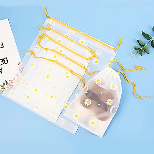 10 Pièces Sac Cordon Voyage,Sac de Rangement Plastique Transparent Motif de Chrysanthème Vêtements Sacs Seal Pochette Étanche Sac Linge Sale Sac pour Costume, Chaussures, Cosmétique (5 Tailles) Cover