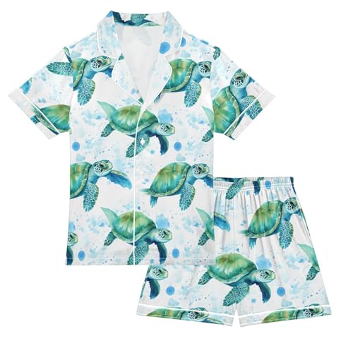 senya Daisy Green Hamster Satin Summer Pajama Sets Silk Short Sleeve Button Down Sleepwear