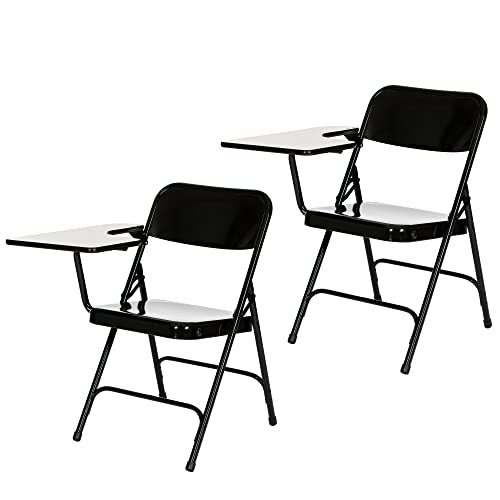 OEF Furnishings OEF5200 Series Heavy-Duty Folding Chairs with Tablet Arm, Steel Frame, Writing Surface, Dual Braces (2-Pack, Black, Right Handed)