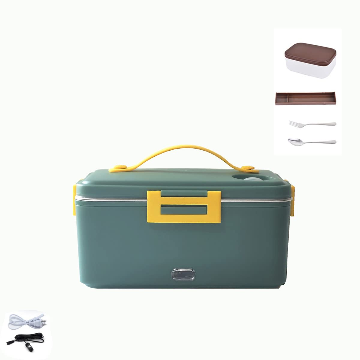 Fiambrera térmica, 80w Bento Fiambrera térmica 2 en 1 Cajón Almacenamiento de vajilla Contenedor de Alimentos eléctrico de Acero Inoxidable Microondas portátil