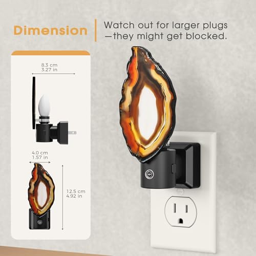Image of Briignite Agate Night Lights Plug into Wall, Dimmable Night Lights with Adjustable Brightness, LED Nightlight with Dusk to Dawn Sensor, Red Healing Stone Agate 3000K Warm White for Hallway Bedroom