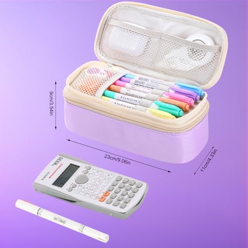 Image of Large Pencil Bag for Girls Teens Kids School Pencil Case Organizer Purple | Zipper Pencil Pouch Big Cute Stationery Aesthetic Pencil Box for School Office, Wear-resistant Fabric, Large Capacity Design