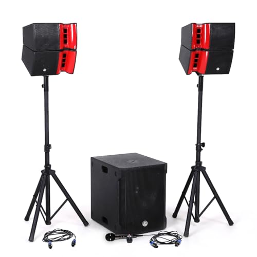 Pack Sonorisation DJ Complet BM Bmsonic BMS15-HORN 1200W, Enceintes Satellites, Caisson 38cm USB/Bluetooth, Supports Câbles