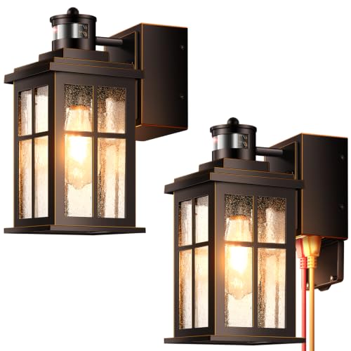 Image of Gleamz Motion Sensor Exterior Lighting Fixtures Wall Mount with Outlet | Multifunctional, Anti-rust Waterproof Front Porch Light, Farmhouse ORB (Gold Trim) Outdoor Wall Sconce for House, Dimmable