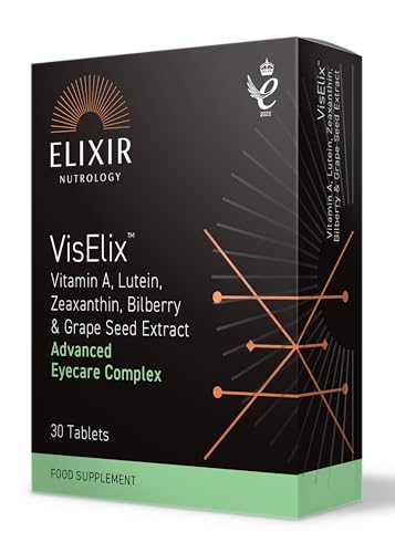 ELIXIR NUTROLOGY VisElix 30 Tablets - Vitamin A, Lutein, Zeaxanthin, Bilberry & Grape Seed Extract - Eye Health Support & Vision Protection Supplement. Made in The UK