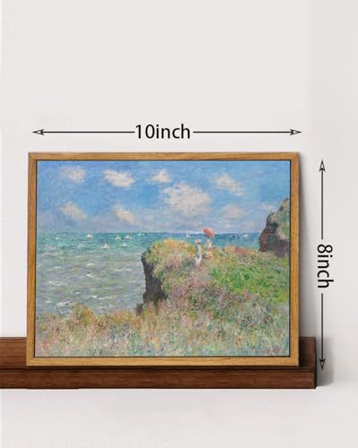 Image of KISSFOX Framed Wall Art Vintage Wall Decor Coastal Canvas Art Cliff Walk Pictures Sailboat Paintings Monet Artwork Landscape Prints For Living Room Bedroom