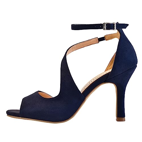 Image of ELEGANTPARK Sandals for Women Peep Toe High Heels Cross Strappy Wedding Evening Dress Shoes Buckle Stain