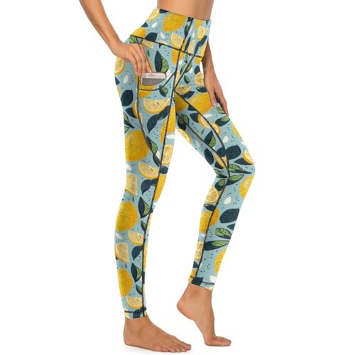 Pantalon de yoga avec poches et motif citron pour le contrôle du ventre