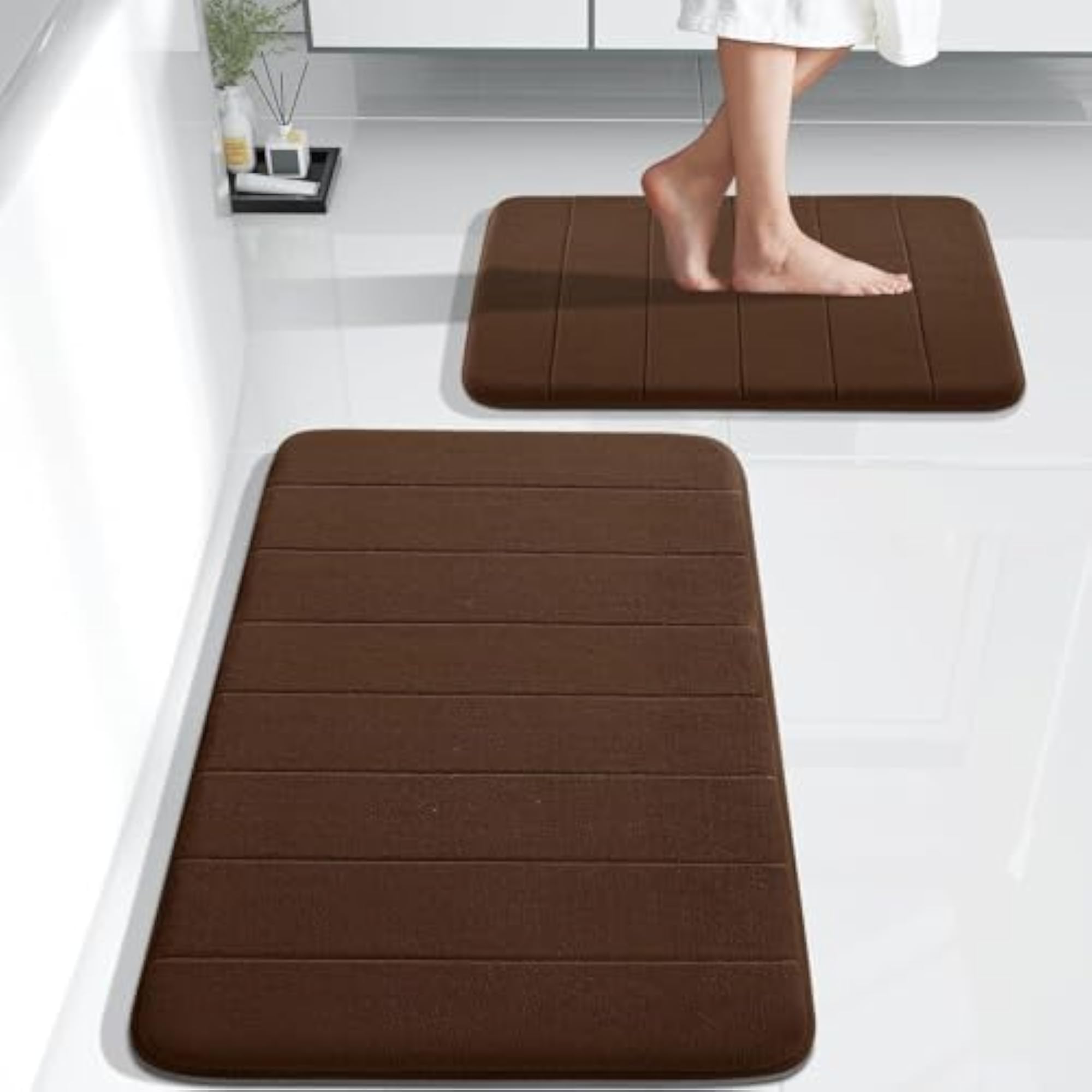 2 Piece Non-Slip Bath Rug Set, Fast-Drying