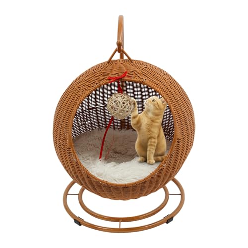 ACROSSPART Hängendes Katzenbett, Rattan Katzenkorb mit Abnehmbarem...