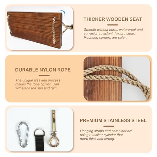 EXTFANS Wood Tree Swing Seat, Wooden Swing Set for Children Adult Kids 17 * 8 * 1Inch - Image 2