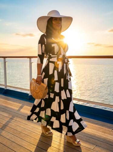 Image of Yajedo Womens Casual Summer Maxi Dress Plus Size Sexy Wrap V Neck 3 /4 Sleeve Sundress with Pockets