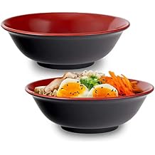 Happy Sales HS2BM-48RDBK, Set of 2 Japanese Melamine Large Bowls, 48 oz, Multi-Purpose, Rice, Noodle Soup, Udon, Pho, Ramen, 9" D, Black & Red