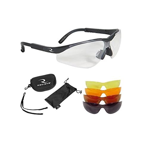 Radians T-85 Glasses with Case/Cloth Bag/Neck Cord,Black Frame,Clear/Copper/Amber/Orange/Green Mirror Lens,T-85,Glasses,Black Frame,Clear,Copper,Amber,Orange,Green Mirror,Case/Cloth Bag/Neck Cord Cover