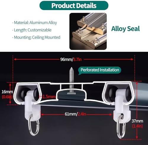 Heavy-Duty Sliding Ceiling Track Set for Hotels & Hospitals - 10/20/30/40 Ft Double Main Track with Rollers & Hooks - Durable Room Divider Rail (7ft/84in/213cm)