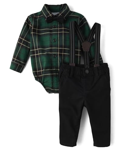 Image of The Children's Place Baby Boys' And Newborn Button Down Shirt and Pants, 2 Piece Outfit