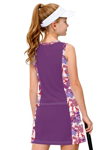 Image of AOBUTE Girls Tennis Golf Outfit Tank Top and Skirt with Shorts Set 4-12 Years