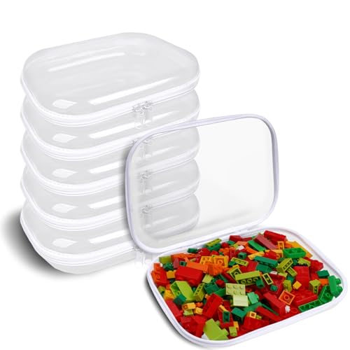 Image of Clear Hard Shell Zipper Case,6PCS Transparent Clear Zipper Pouches,Hard Side Plastic Case Set,Portable Travel Storage Organizer Bins