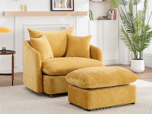 Oversized Swivel Chair with Ottoman Set