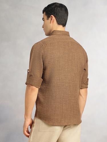 Image of Thomas Scott Men's | Solid | Textured Fabric | Full Sleeve | Slim Fit | Polyester-Blend | Spread Collar | Casual Shirt