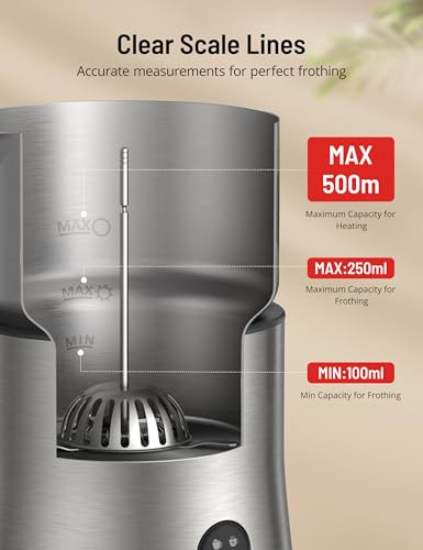 Image of Milk Frother and Steamer, PARIS RHONE 4 in 1 Detachable Milk Steamer, 500ml Hot Chocolate Maker and Milk Warmer with Hot & Cold Foam, Dishwasher Safe, All Stainless Steel