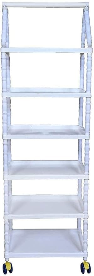 Image of HYSEYY Baby Wardrobe Plastic Kids Storage Rack with Fabric Cover & Wheels | 6-Tier Plastic Shelves Organizer | Toy, Book & Clothes Storage Cabinet for Kids Room