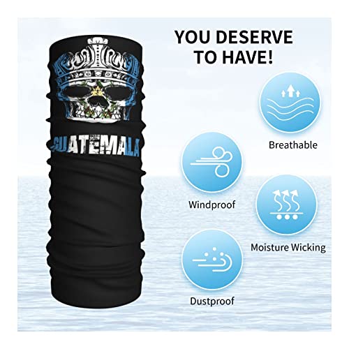 King Skull Guatemala Flag Seamless Neck Gaiter Face Mask Seamless UV Protection Shield Scarf Bandana for Motorcycle Cycling Riding Running Headbands White3