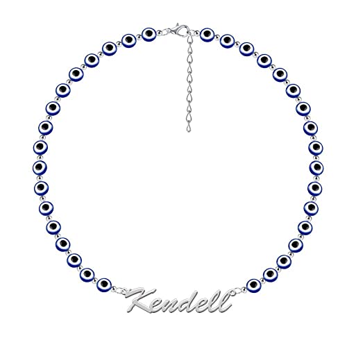 Ever2000 Personalized Name Evil Eye Choker Necklace For Women Girls, Custom Blue Third Devil Eye Ojo Turco Nazar Necklace Gold Silver Protection Jewelry Amulet Gift For Her #TOP1